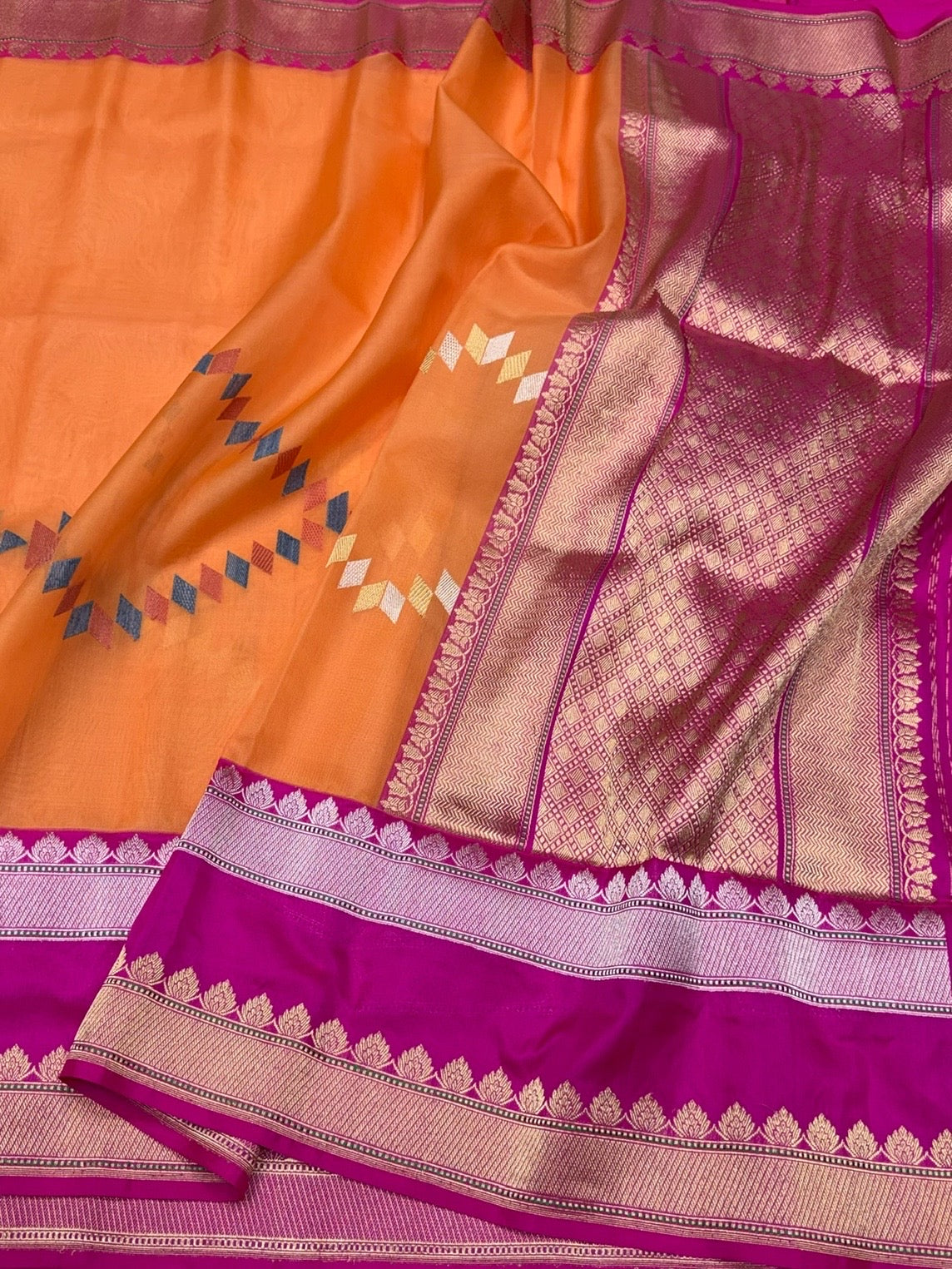 Orange Handwoven Pure Organza Silk Saree