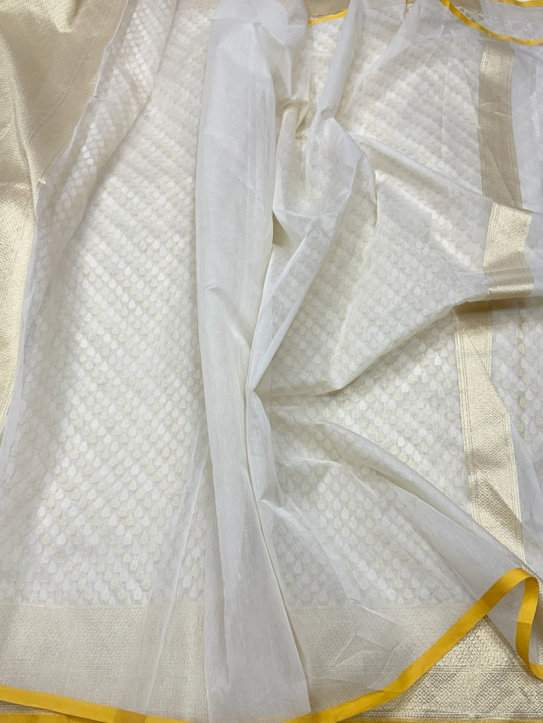 White Banarasi Pure Kora Cotton Saree