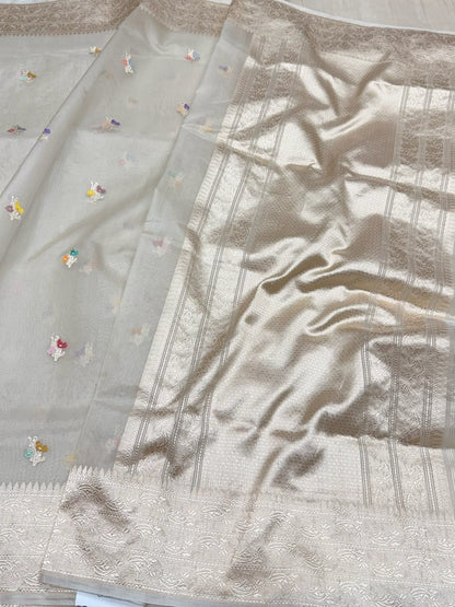 Ivory Handwoven Pure Banarasi Organza Silk Saree