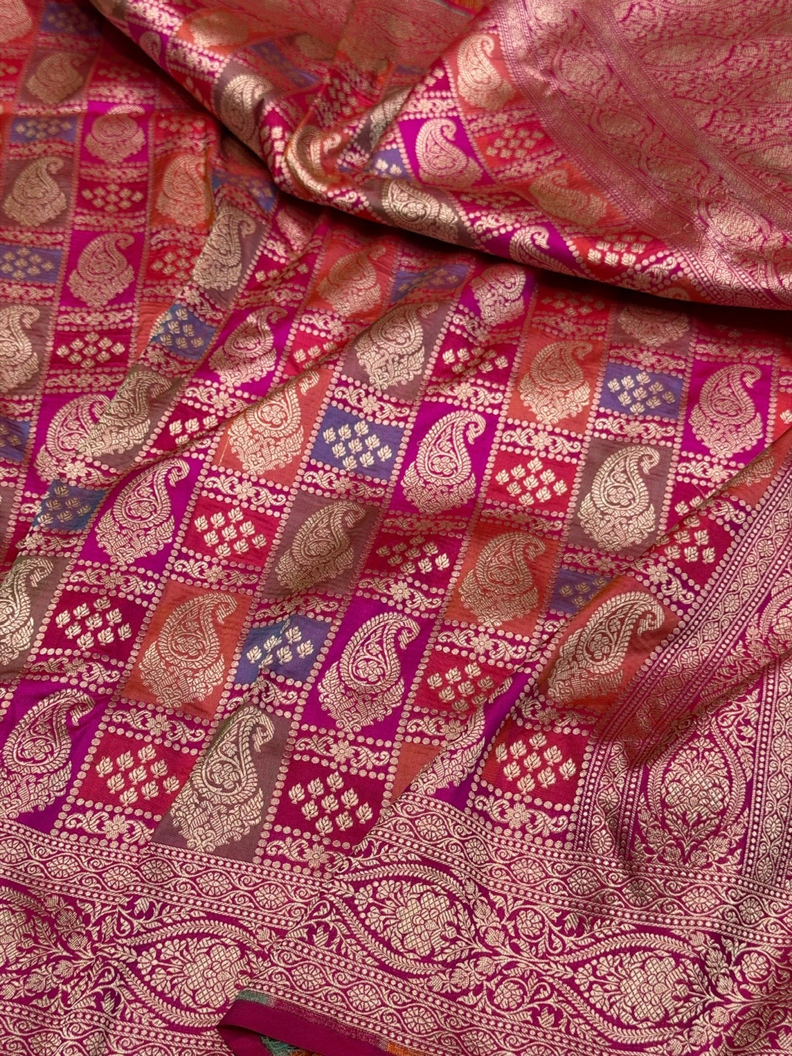 Multicolour Banarasi Pure Silk Saree – Cutwork Weave in 100% Pure Katan Silk