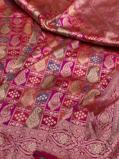 Rani Pink Rangkaat Pure Banarasi Silk Saree
