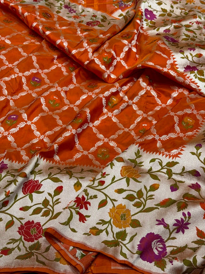 Paithni Banarasi Minakari Pure Katan Silk Saree | Pure Silk | Minakari Work | Cutwork Technique | Banarasi Katan Silk Saree