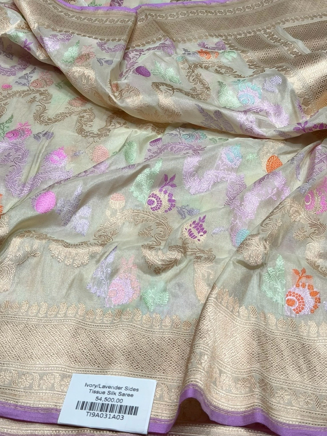 Ivory Handwoven Pure Banarasi Tissue Saree