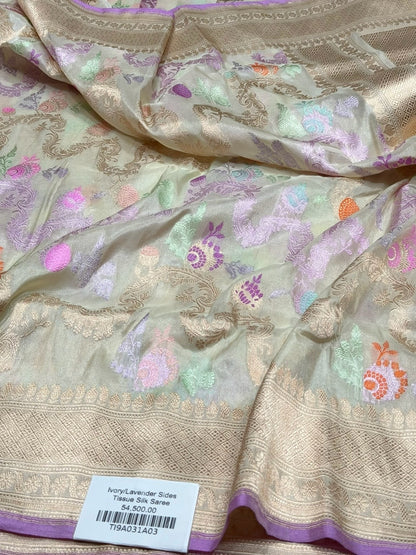 Ivory Handwoven Pure Banarasi Tissue Saree