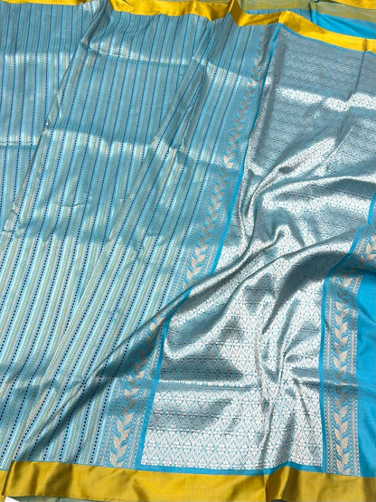 Sky Blue Handwoven Pure Banarasi Silk Saree with Satin Border