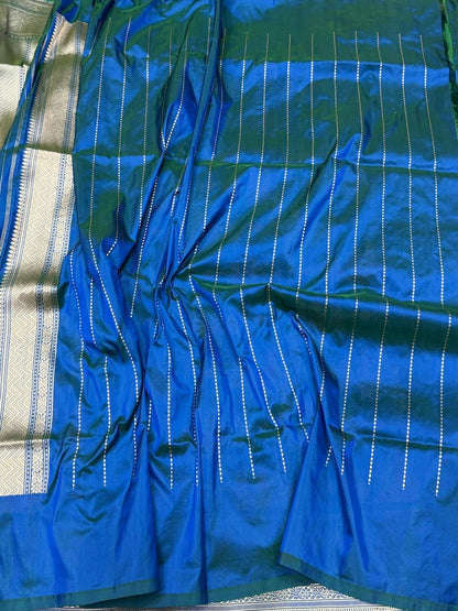 Peacock Blue Handwoven Pure Silk Banarasi Saree