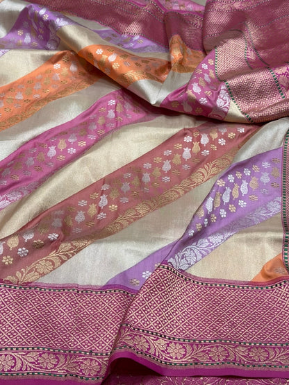 Rani Pink Handwoven Pure Banarasi Rangkaat Silk Saree