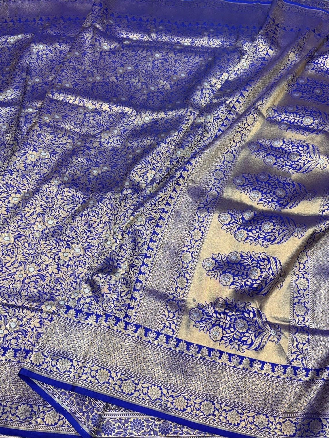 Royal Blue Banarasi Pure Silk Brocade Saree | 100% Pure Katan Silk with Gold &amp; Silver Work