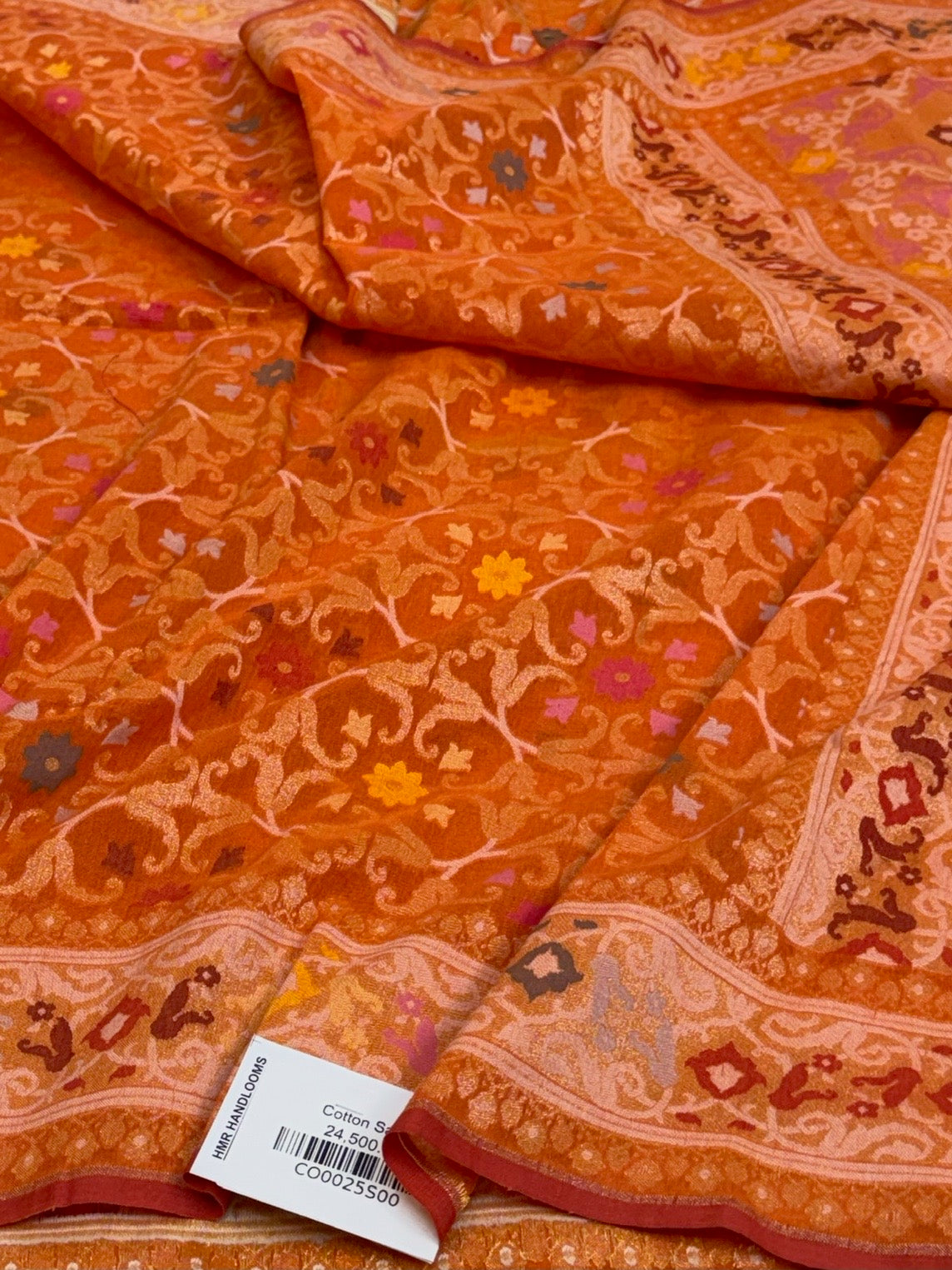 Orange Pure Muslin Cotton Jamdani Saree