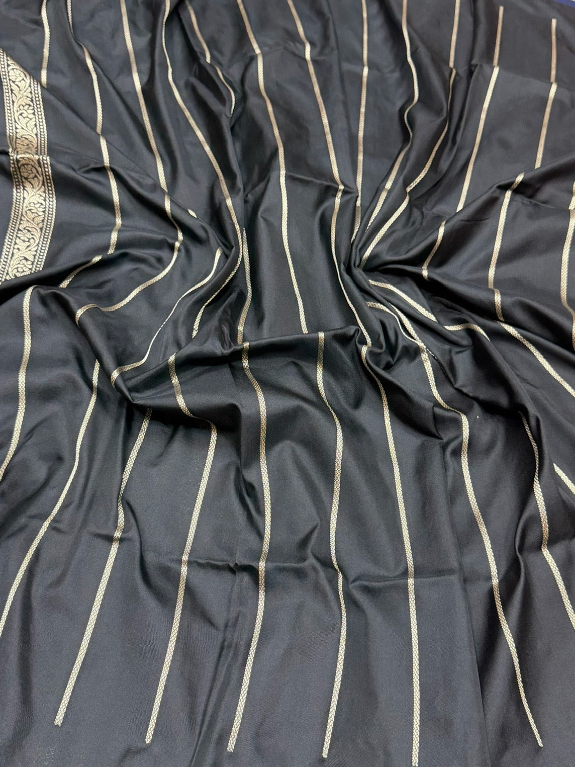 Black Handwoven Pure Banarasi Ektara Silk Saree
