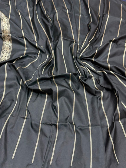 Black Handwoven Pure Banarasi Ektara Silk Saree