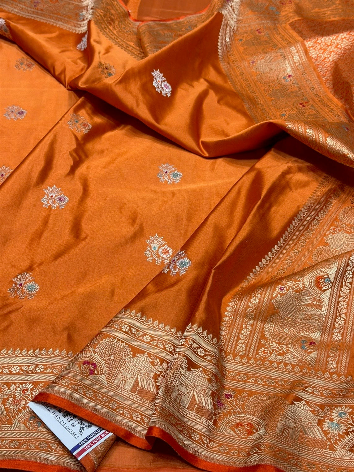 Orange Handwoven Pure Banarasi Satin Silk Saree