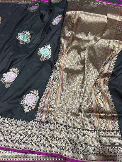 Black Handwoven Pure Silk Banarasi Saree