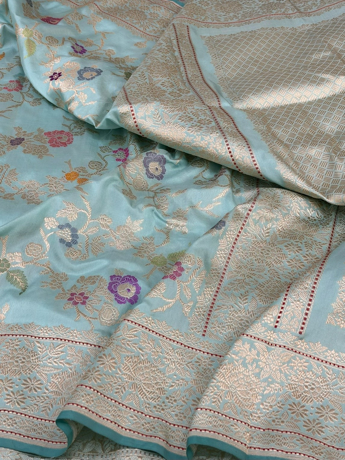 Sky Blue Handwoven Banarasi Ektara Pure Silk Saree