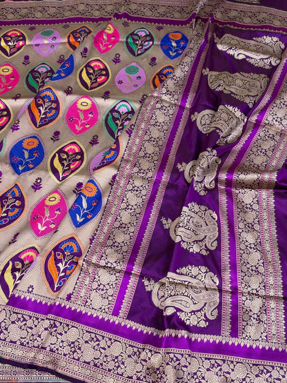 Purple Rangkaat Banarasi Pure Katan Silk Saree