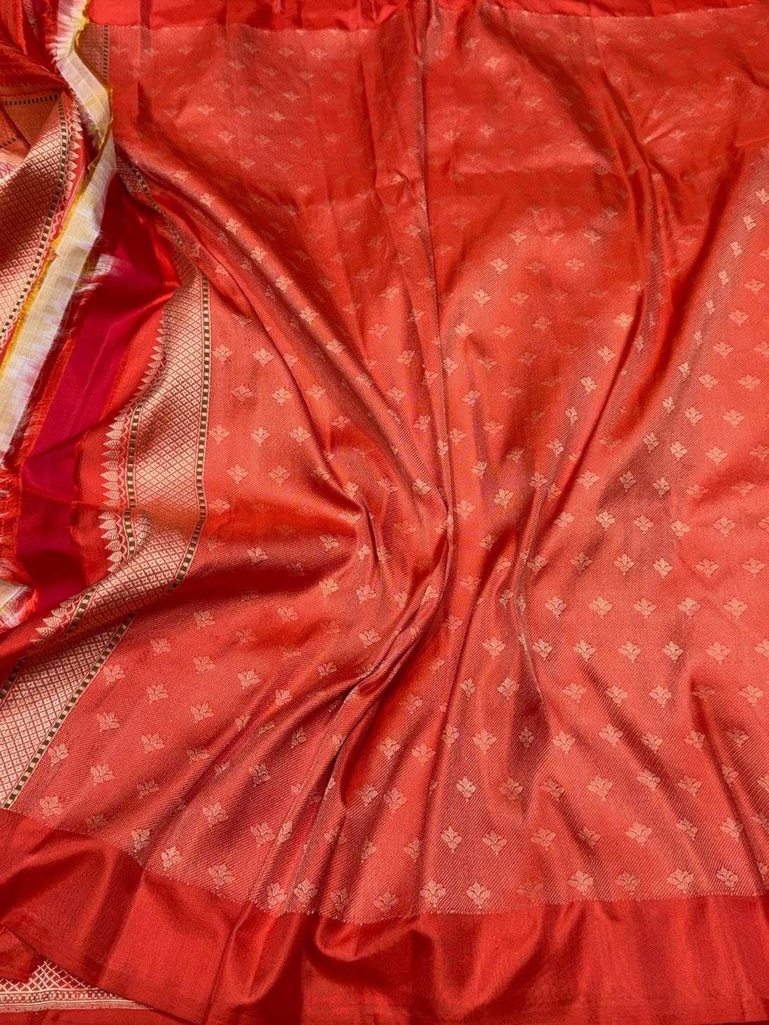 Orange Handwoven Pure Banarasi Ektara Silk Saree