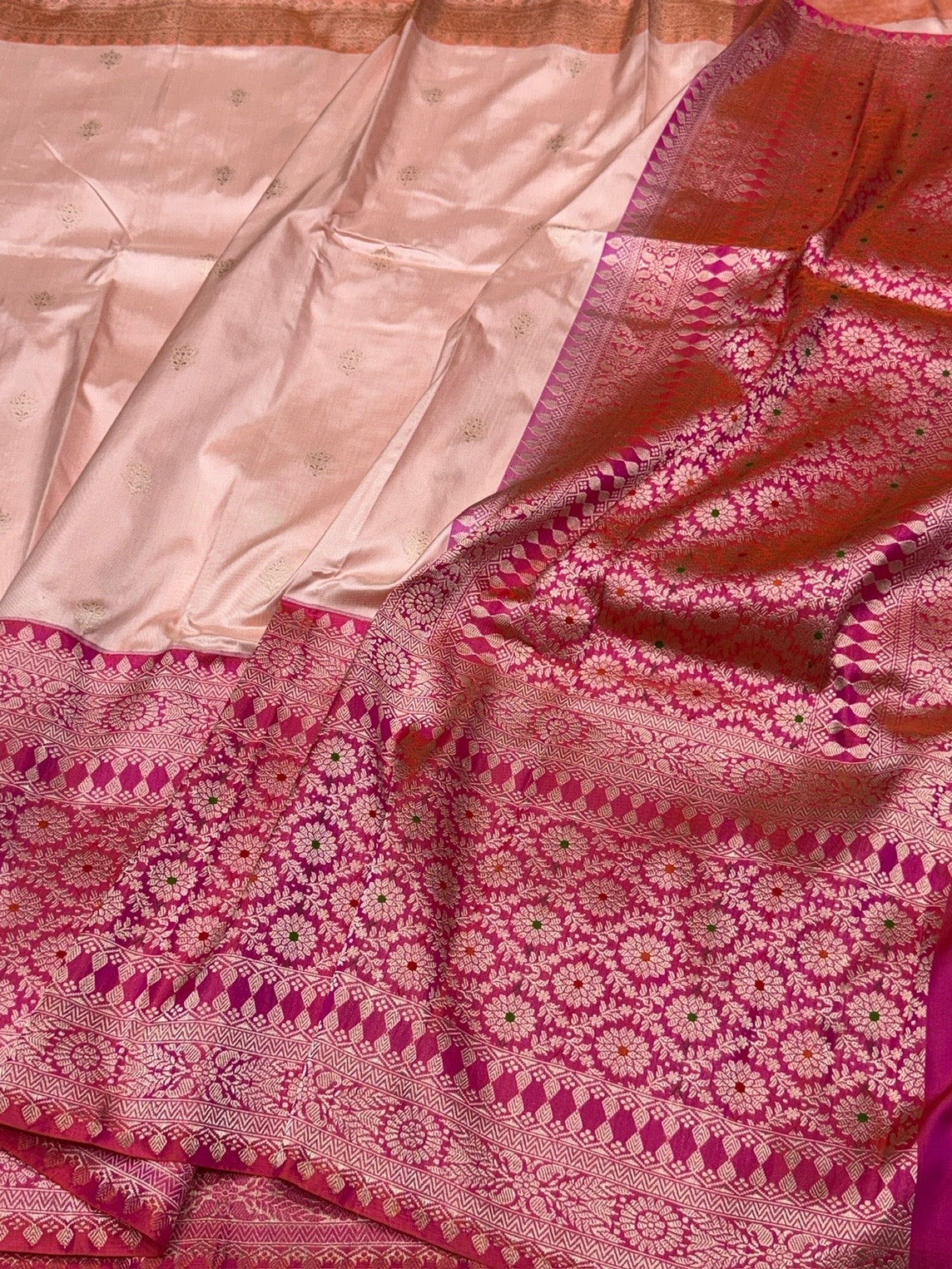 Peach Handwoven Pure Banarasi Ektara Silk Saree