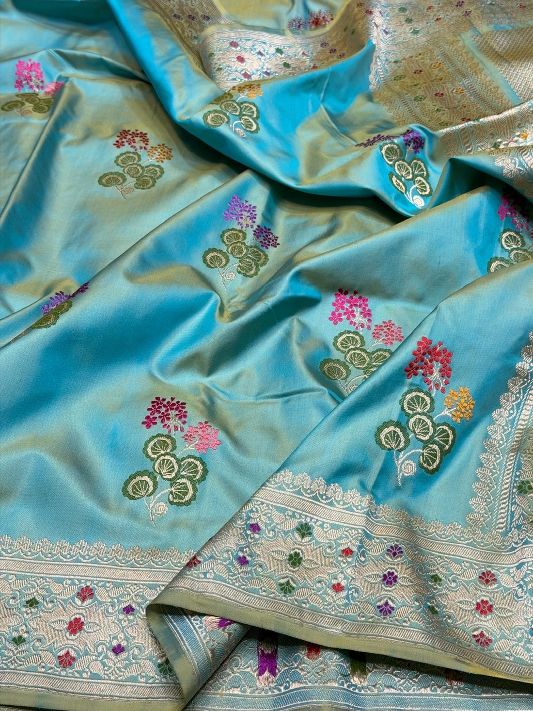 Sea Blue Handwoven Pure Banarasi Ektara Silk Saree