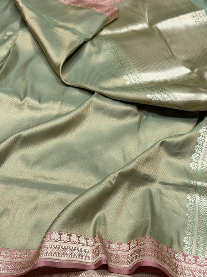 Pista Handwoven Pure Silk Brocade Saree