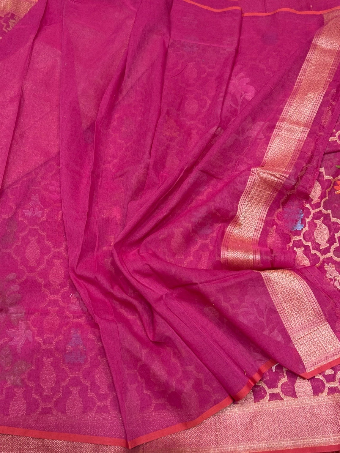 Gajiri Pink Pure Muslin Cotton Jamdani Saree