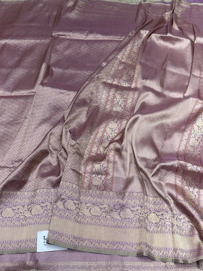 Lavender Handwoven Pure Banarasi Silk Brocade Saree