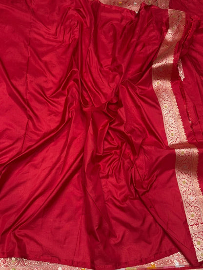 Red Minakari Pure Katan Silk Saree