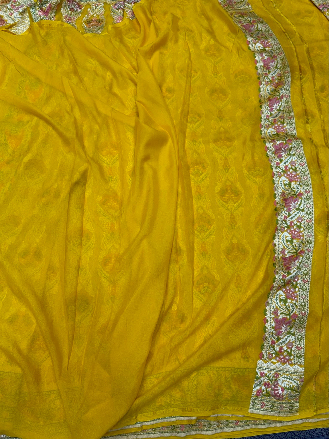Yellow Pure Banarasi Chiffon Georgette Saree