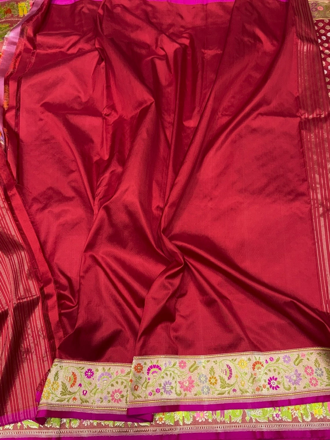 Red Handwoven Pure Banarasi Silk Saree – Kadwa Weave in 100% Katan Mulberry Silk