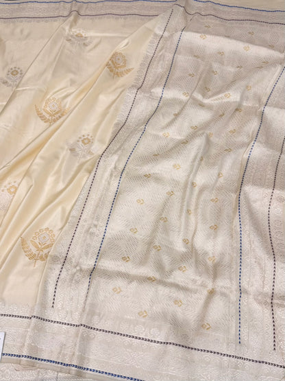 Ivory Handwoven Pure Banarasi Ektara Silk Saree