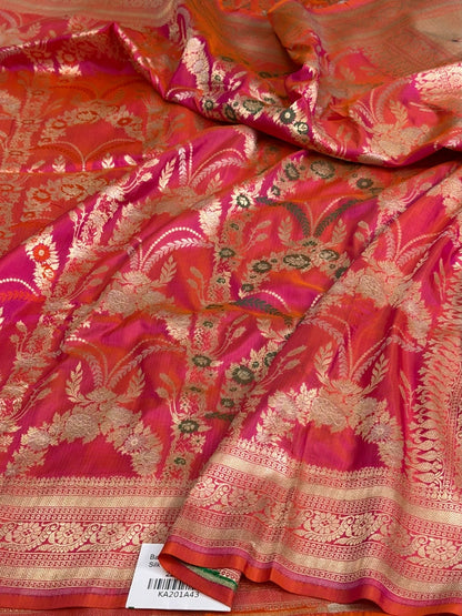 Orangish Pink Banarasi Minakari Pure Katan Silk Saree