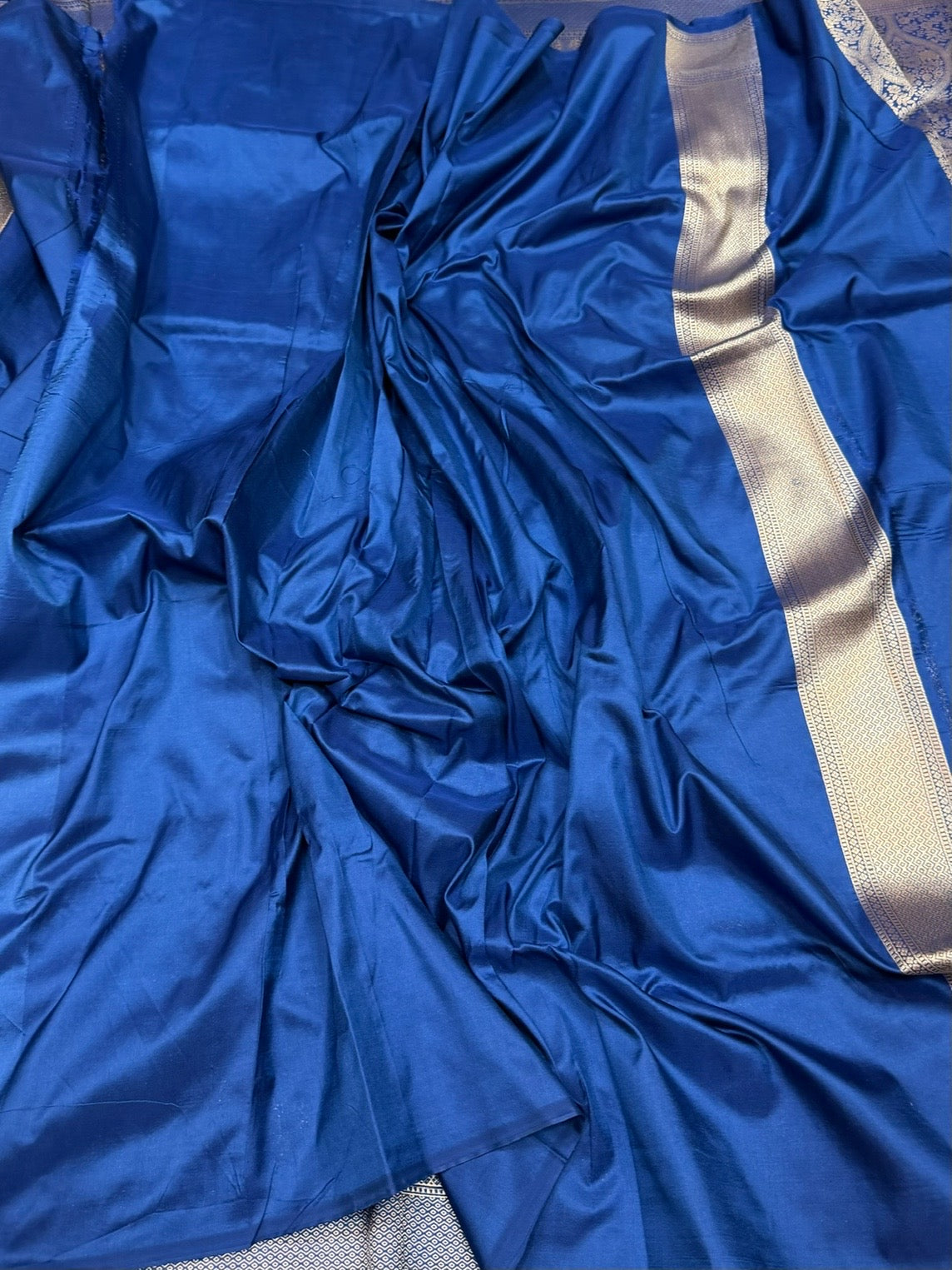 German Blue Banarasi Pure Silk Brocade Saree