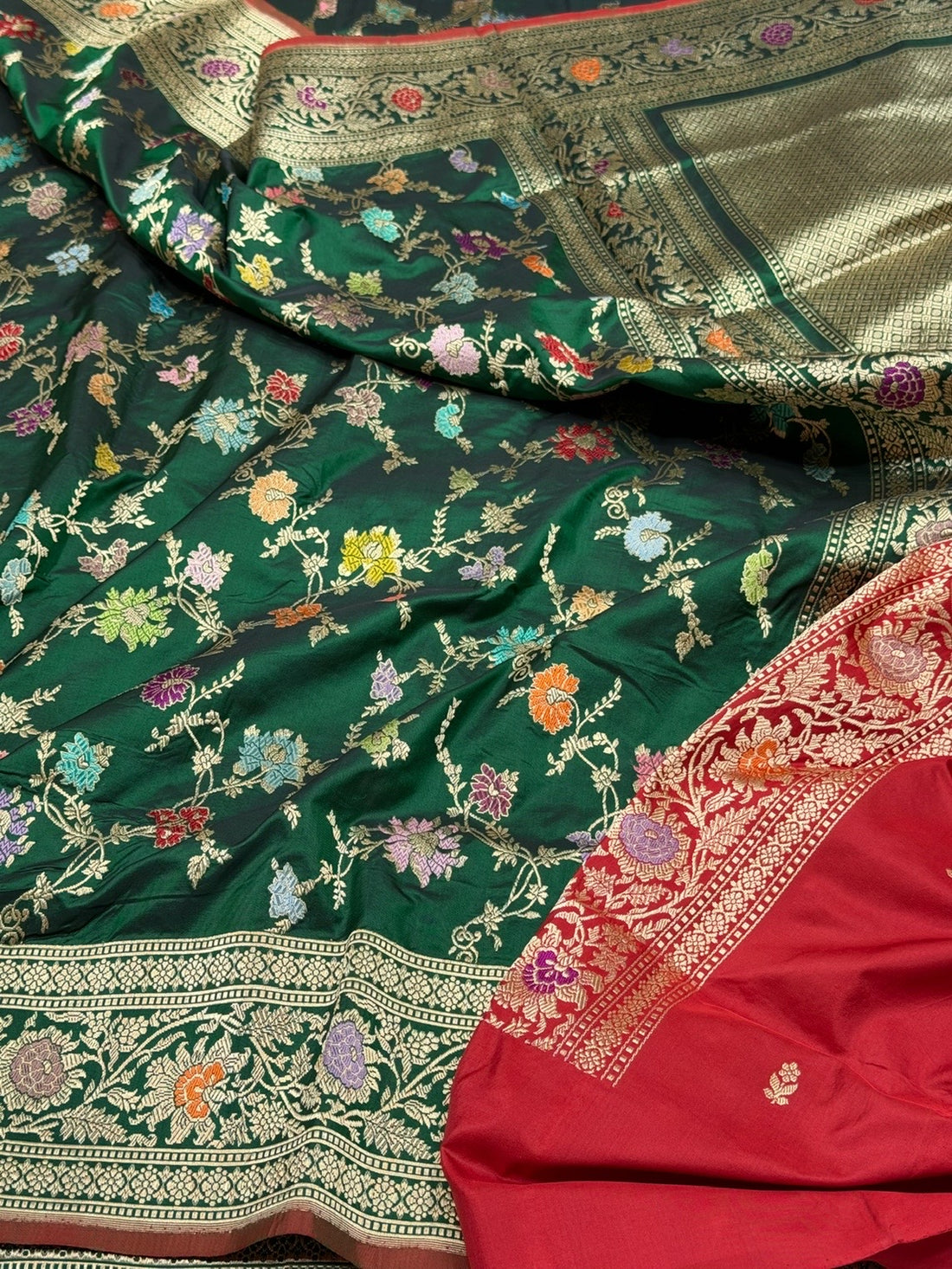 Bottle Green Handwoven Pure Banarasi Silk Saree