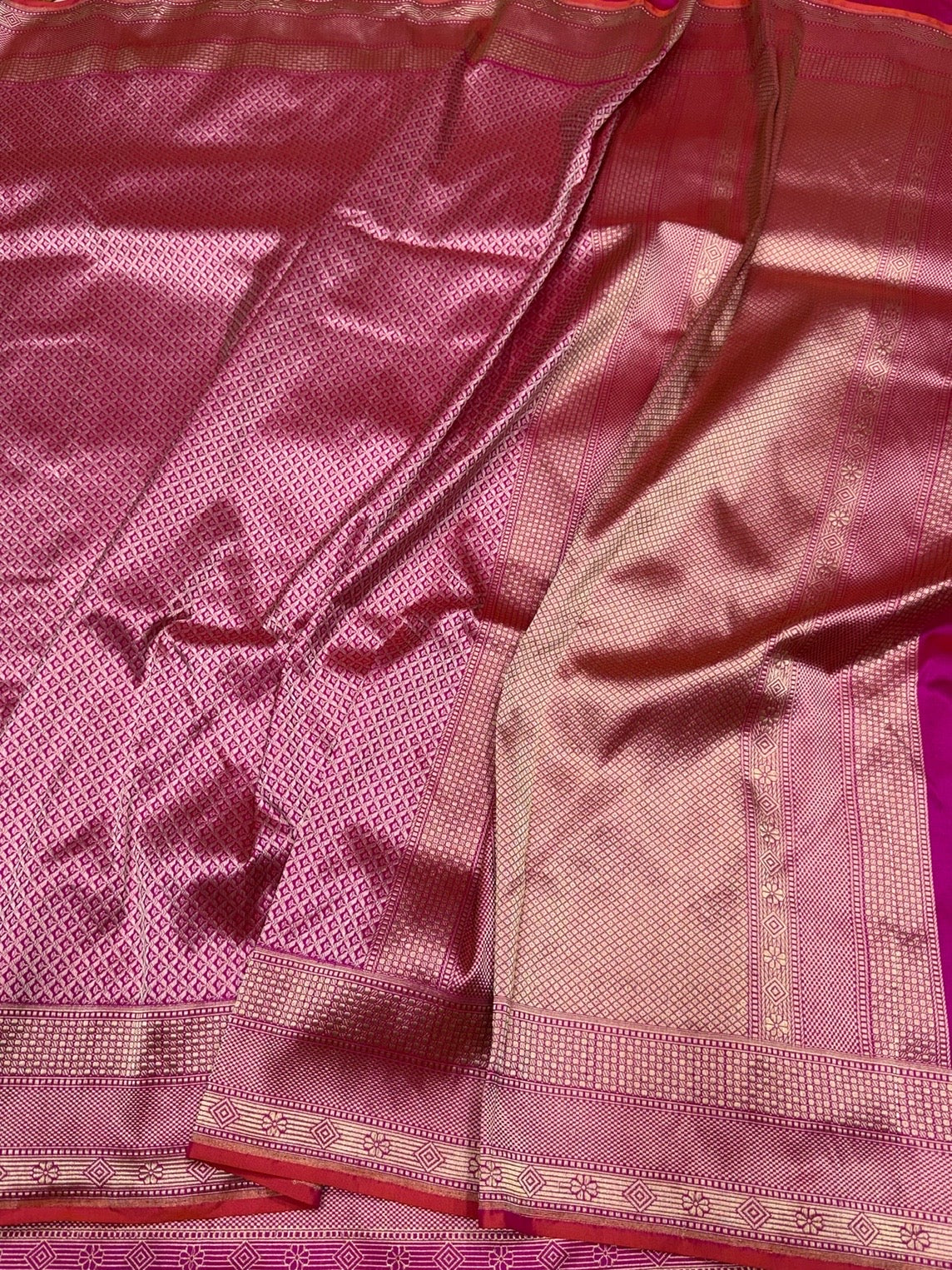 Rani Pink Handwoven Pure Banarasi Silk Brocade Saree