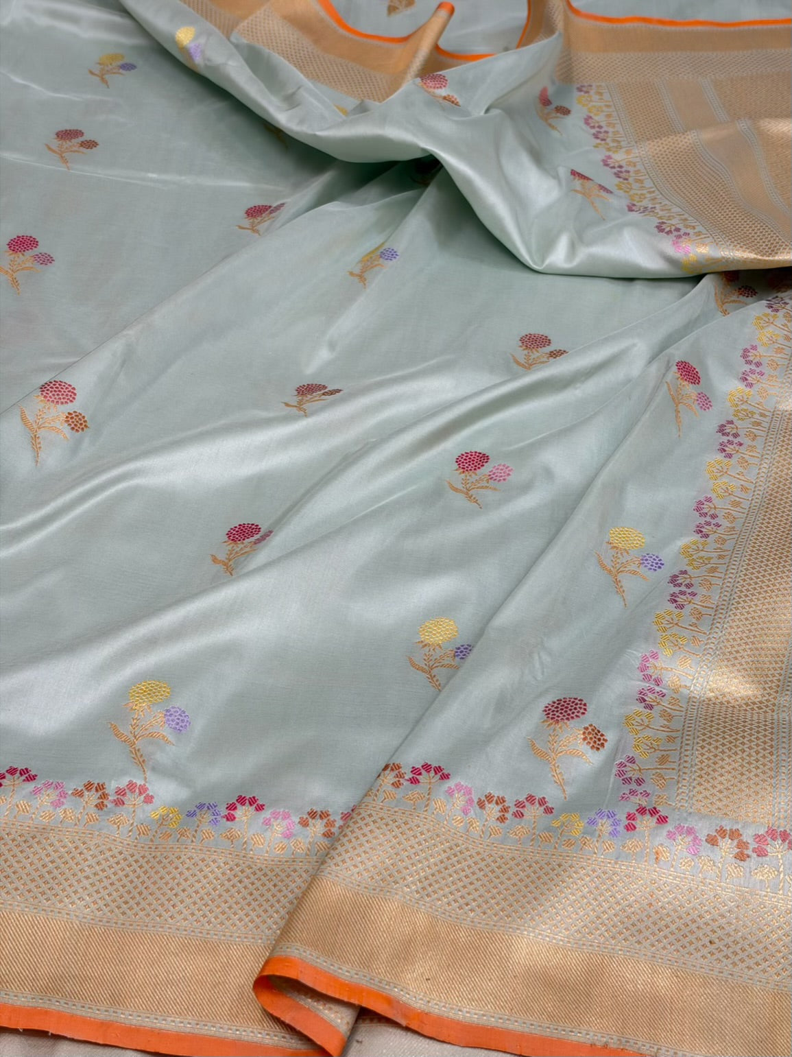 Powder Blue Handwoven Pure Banarasi Katan Silk Saree