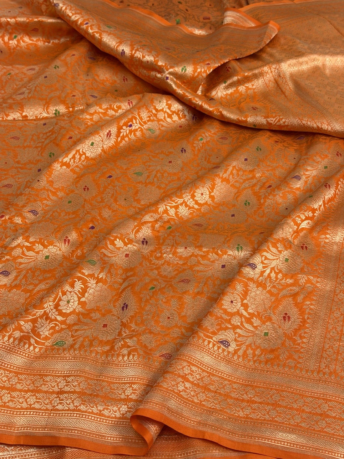 Orange Banarasi Minakari Pure Katan Silk Brocade Saree