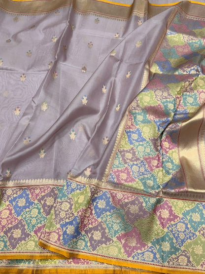 Light Lavender Handwoven Pure Organza Silk Saree – Kadwa Weave, Kora-Mulberry Silk, Skirt Border Saree