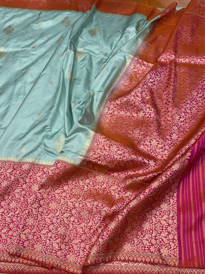 Sky Blue Handwoven Pure Banarasi Ektara Silk Saree
