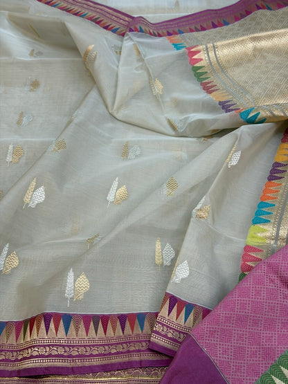 Ash Grey Handwoven Pure Banarasi Organza Silk Saree
