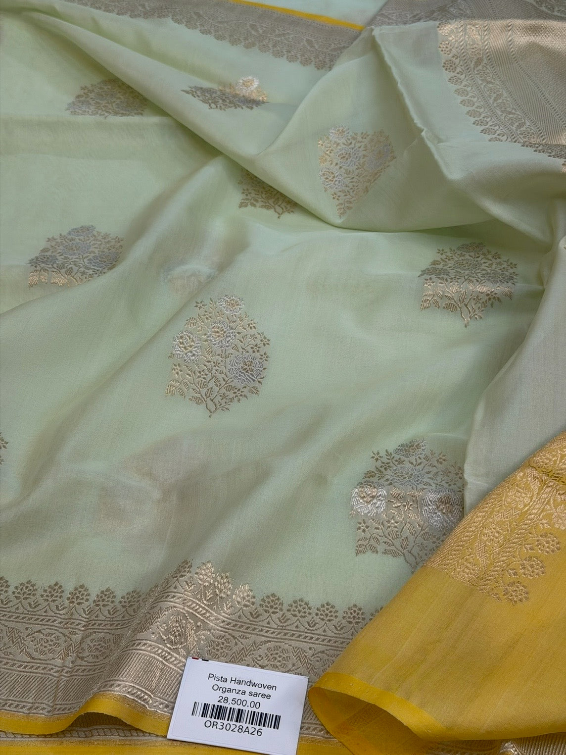Pista Handwoven Pure Ektara Organza Silk Saree