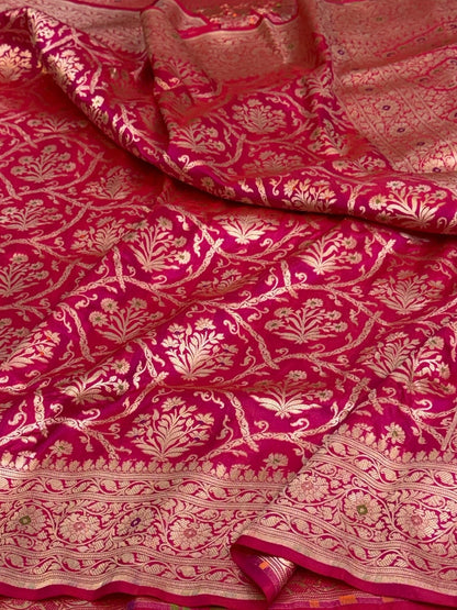 Rani Pink Banarasi Pure Katan Silk Saree