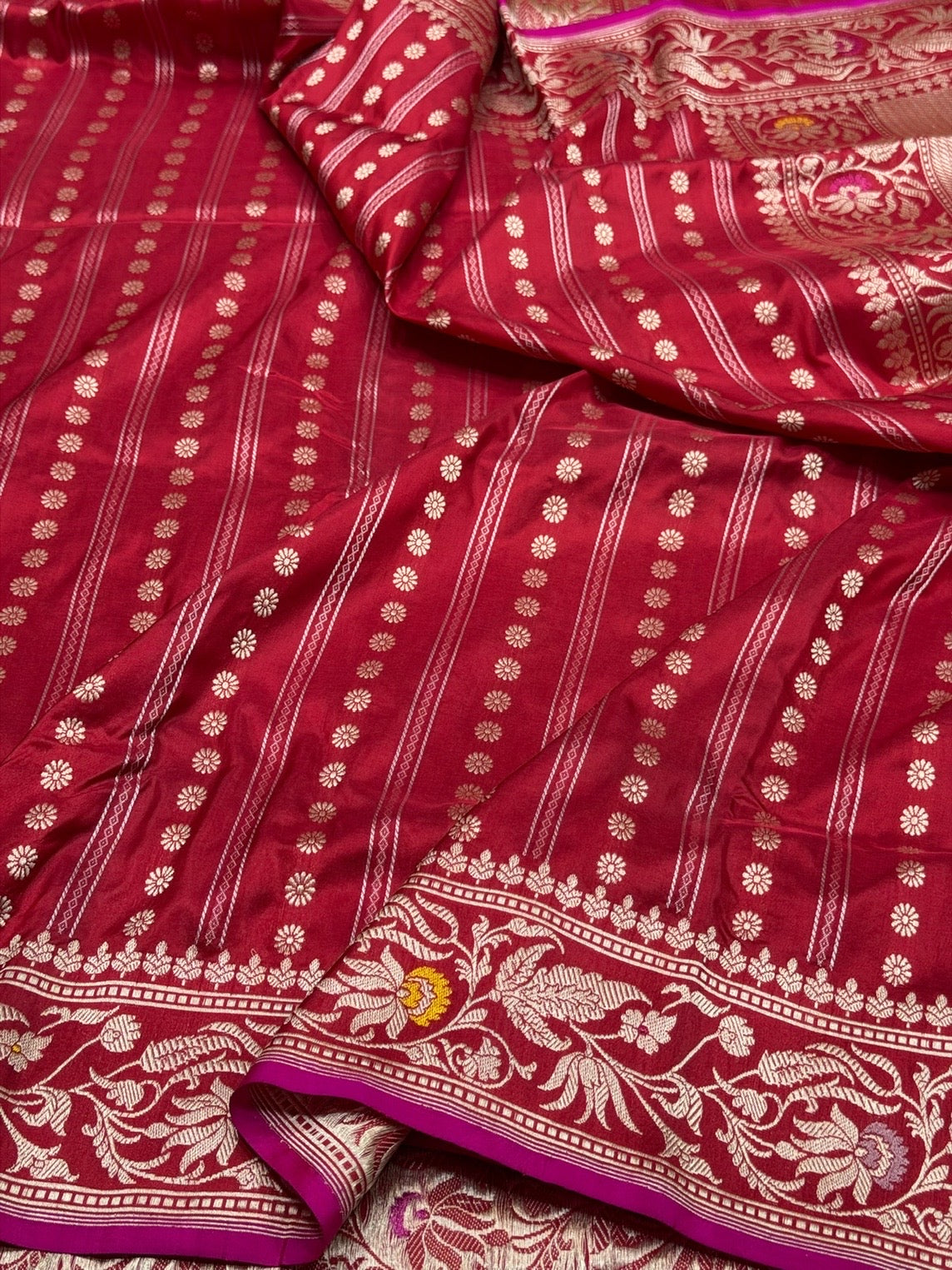 Red Pure Banarasi Silk Brocade Saree in Katan Mulberry Silk – Classic Banaras Weave