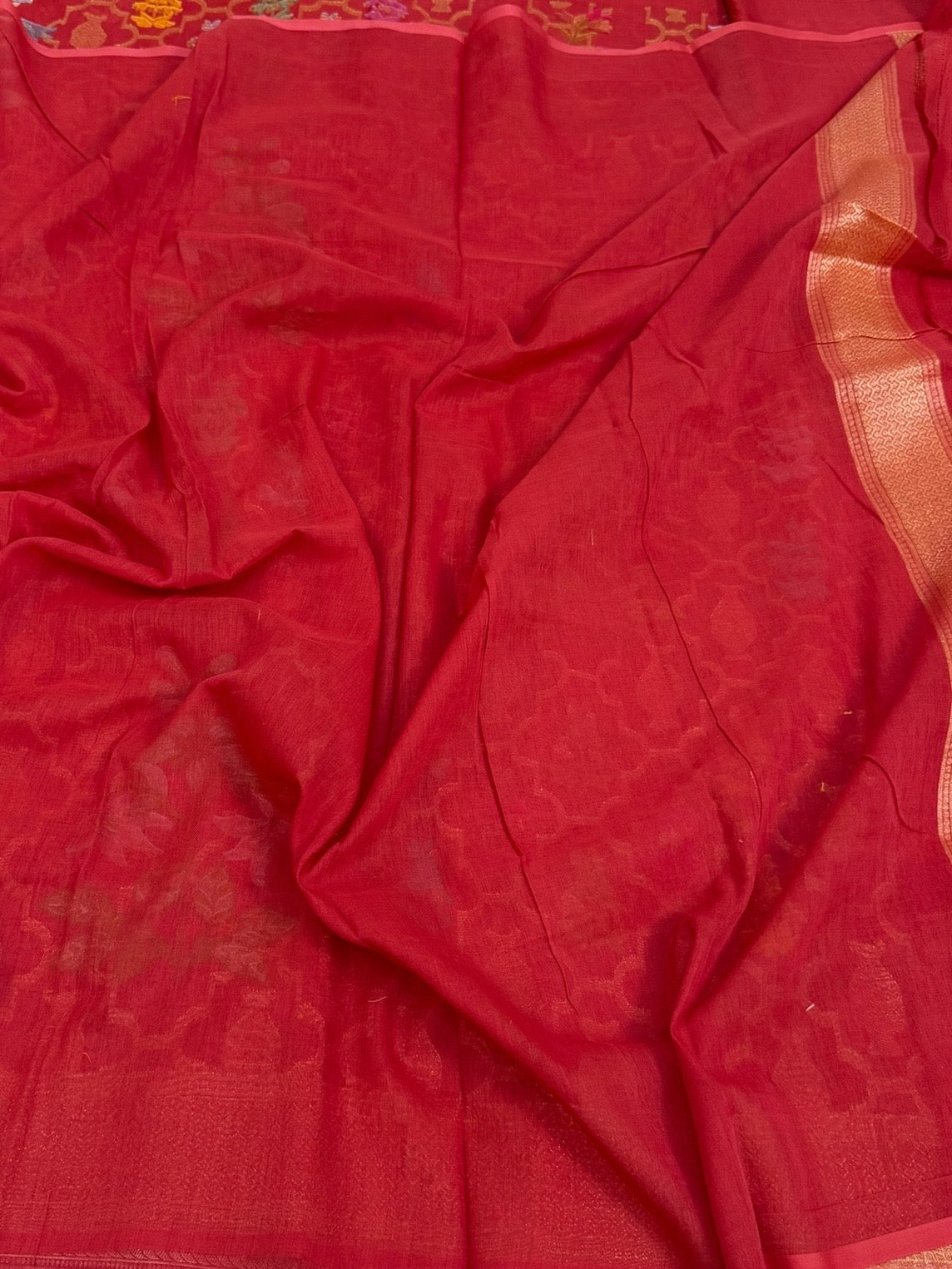 Red Pure Muslin Cotton Jamdani Saree