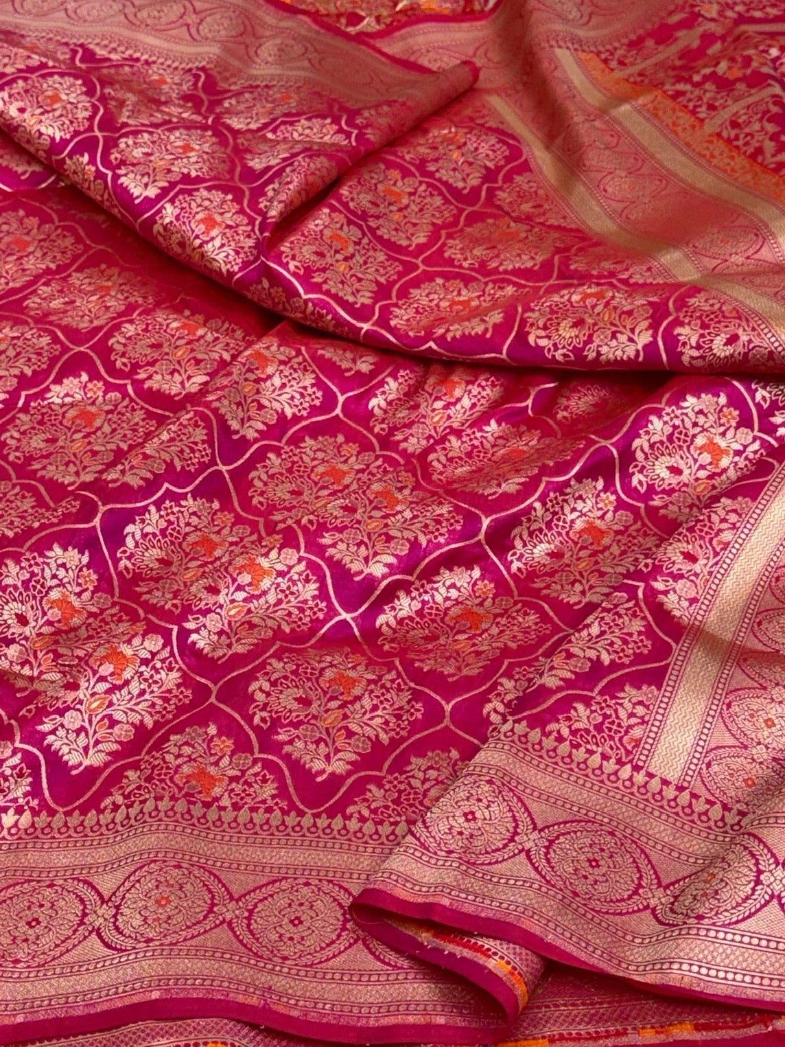 Rani pink Banarasi Pure Katan Silk Saree
