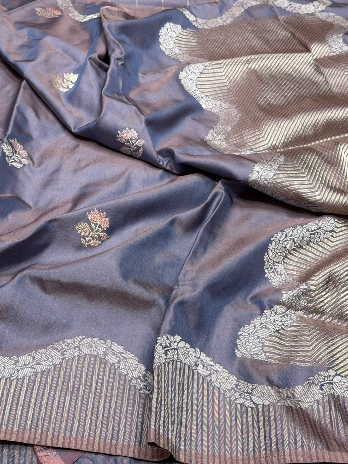 Bluish Grey Handwoven Pure Banarasi Ektara Silk Saree