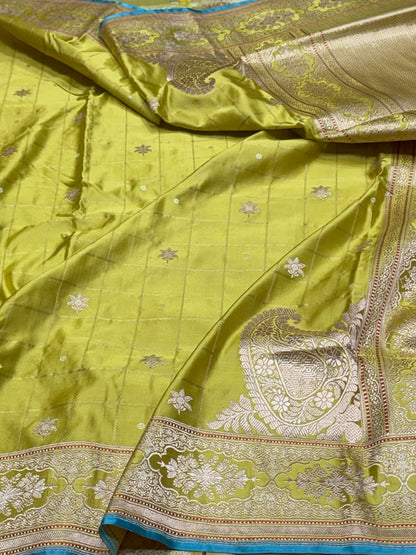 Light Green Handwoven Pure Banarasi Satin Silk Saree