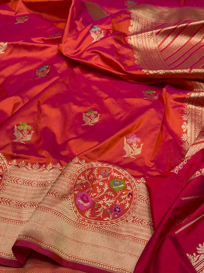 Rust-Maroon Handwoven Pure Banarasi Silk Saree – Kadwa Weave in 100% Katan Mulberry Silk