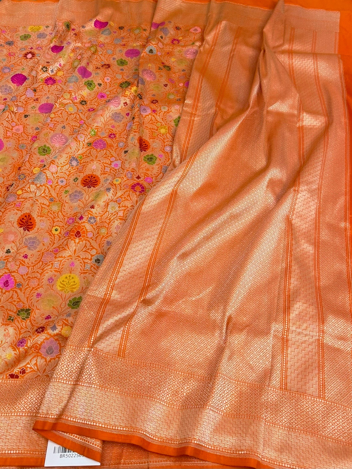Orange Handwoven Kimkhab Pure Banarasi Silk Brocade Saree
