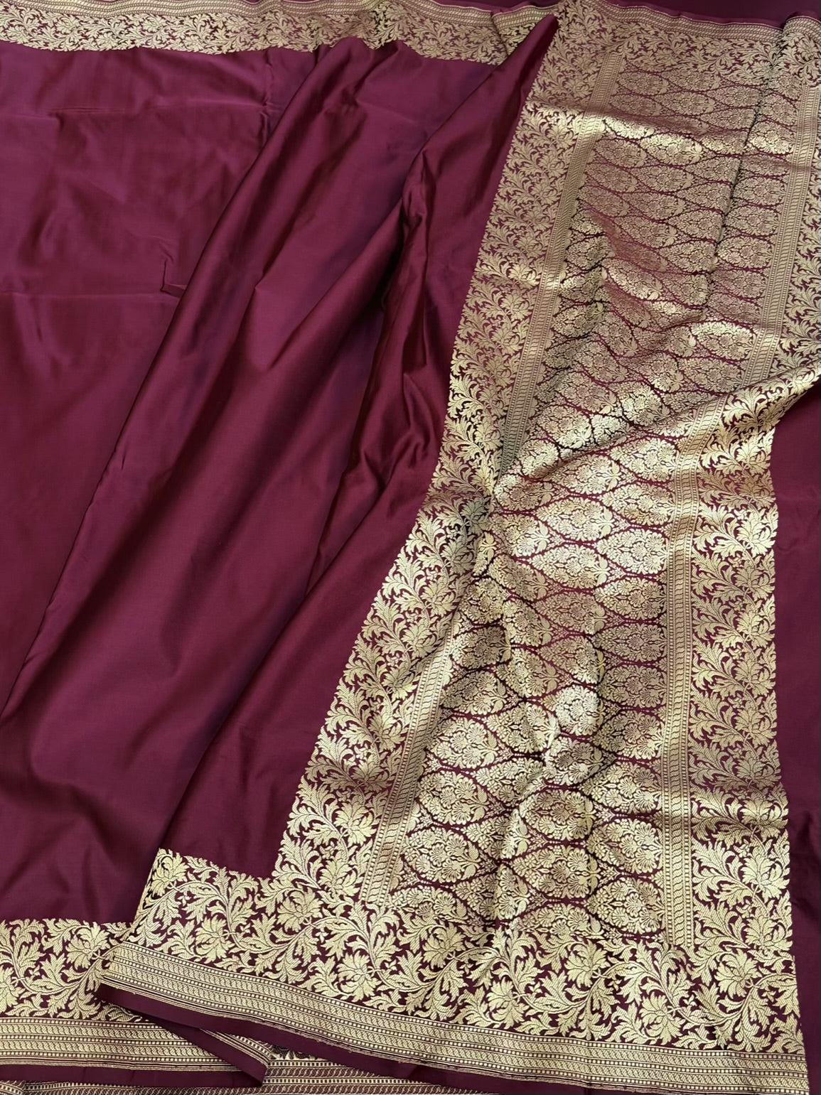 Wine Handwoven Pure Banarasi Satin Silk Saree