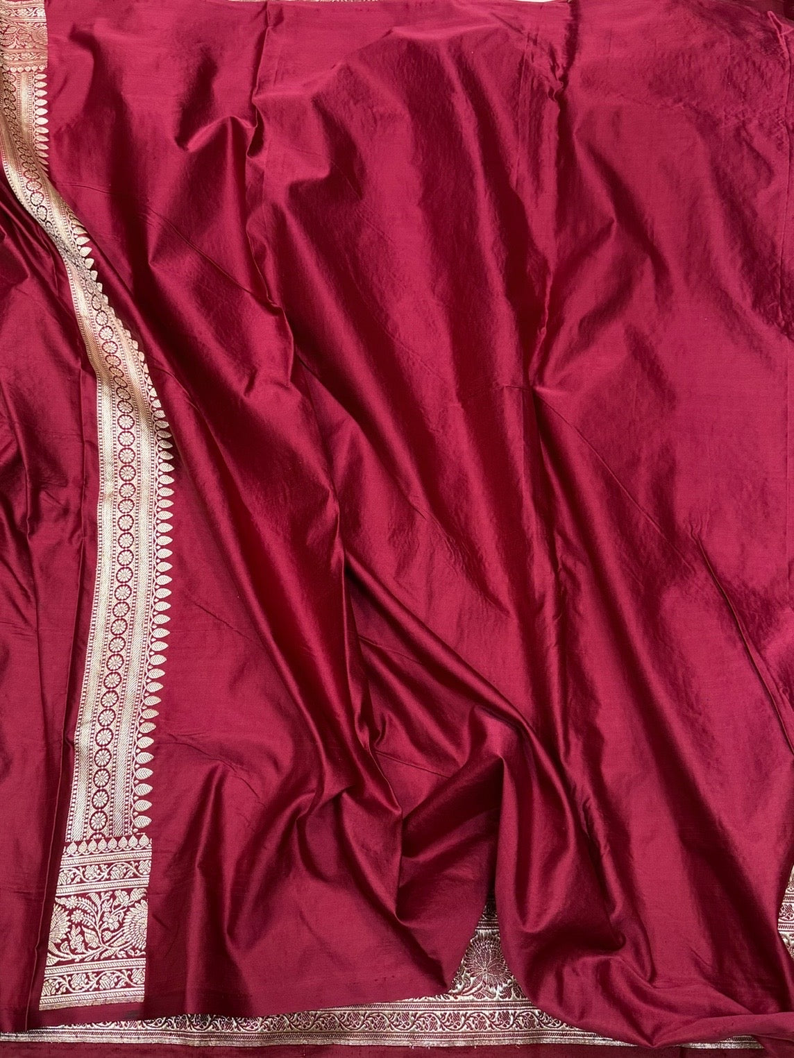 Maroon Handwoven Vintage Pure Banarasi Satin Silk Saree