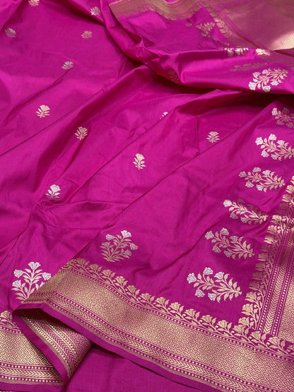 Rani Pink Handwoven Pure Banarasi Silk Saree